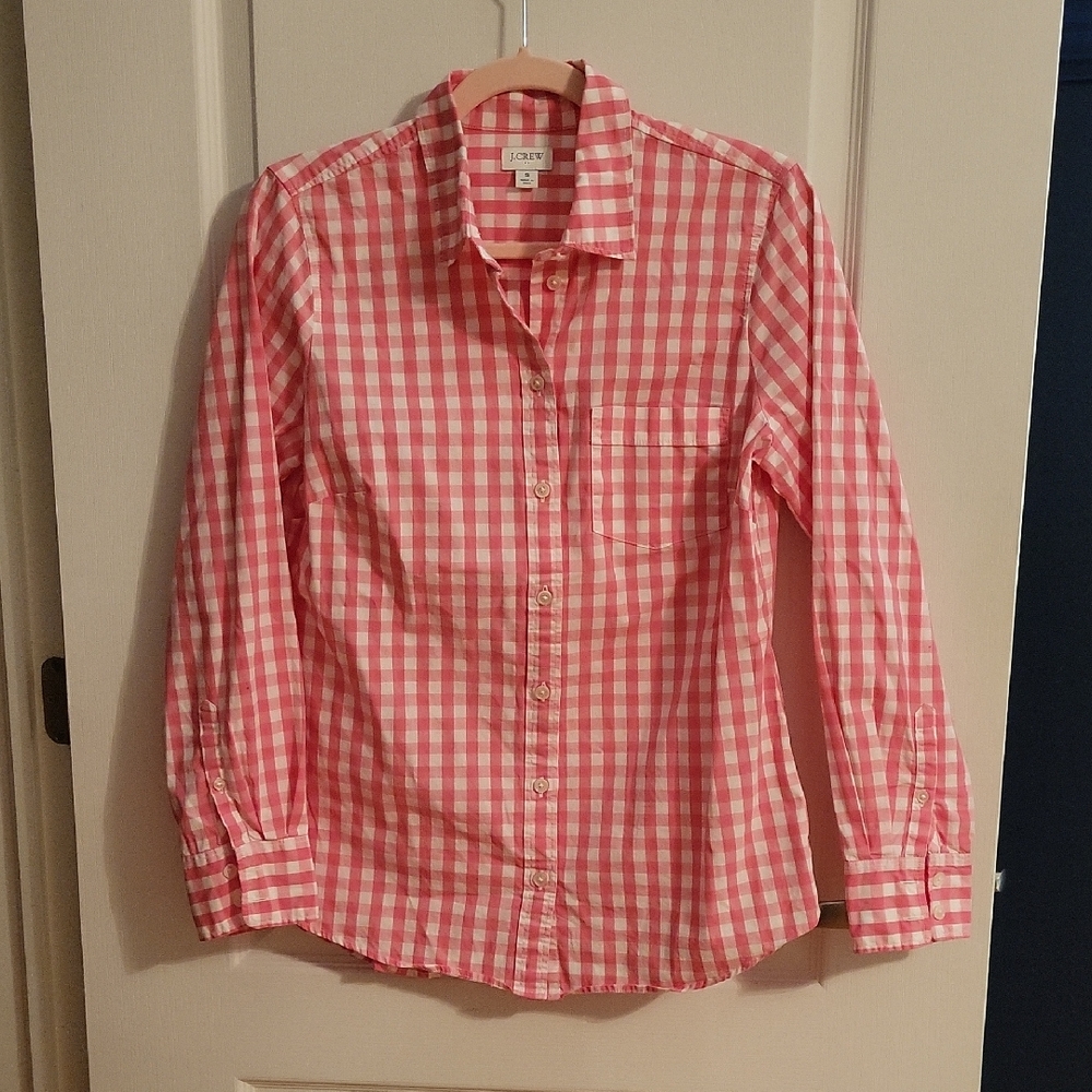 J Crew Pink And White Gingham Shirt